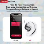 Lenovo ERAZER translation earphones and smartphone app on a light background